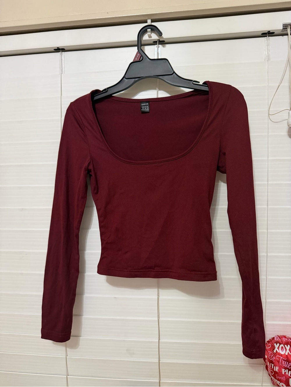 SHEIN burgundy long sleeve crop top in XS